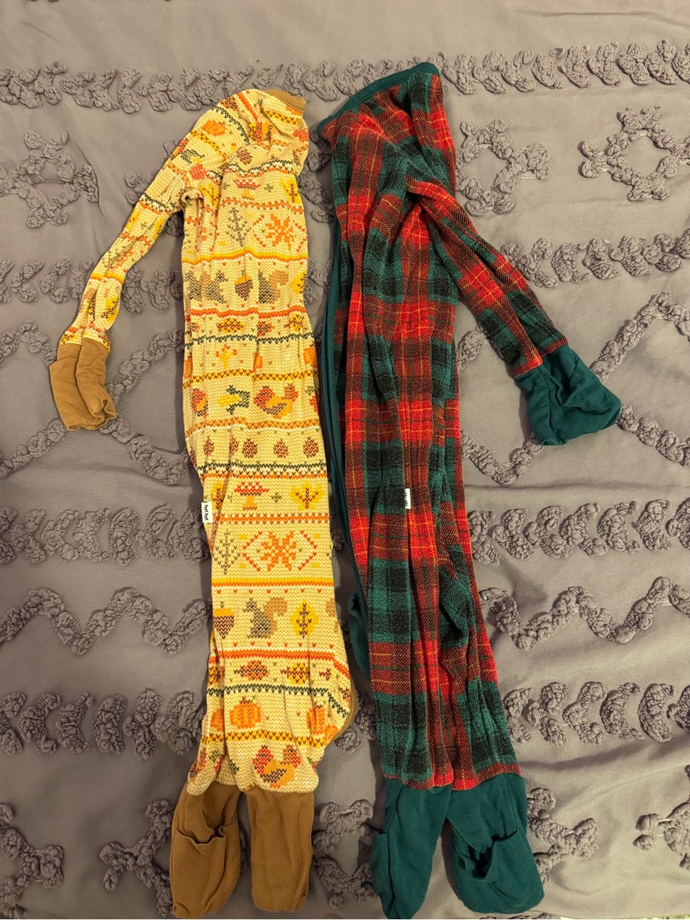 Little Sleepies Yellow Fair Isle & Green Red Plaid Footed Pajama Set